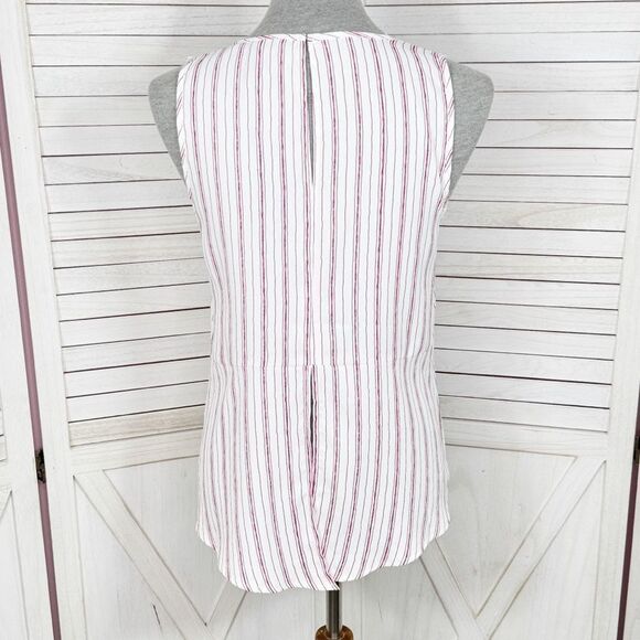 BCBGMaxAzria Striped Split Back Hem Sleeveless Tank Top Shirt Red White XS - Picture 6 of 14